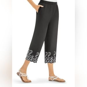 (M)💘Laura Petites Embroidered Dk Brown Capri💘  W14.5"×L32"